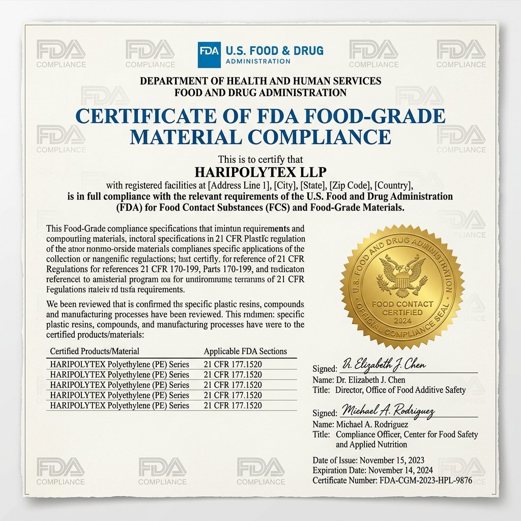 FDA Approved Food-Grade Packaging Certificate