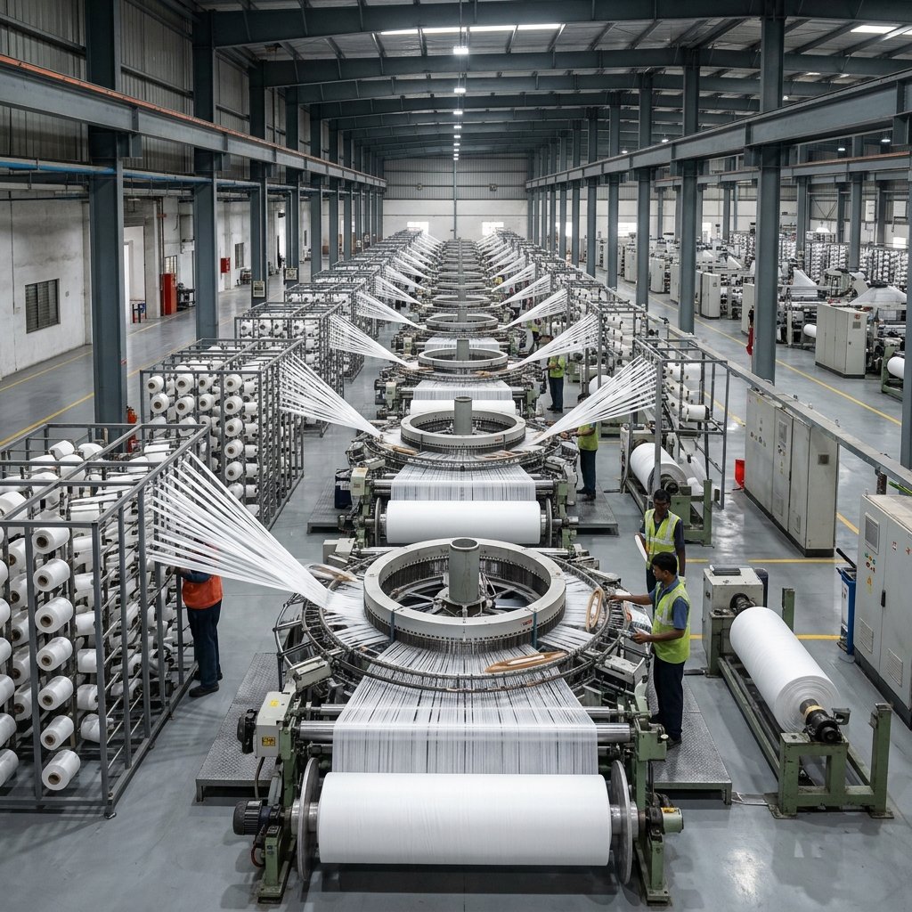 Starlinger circular looms weaving floor at Hari Polytex factory